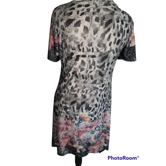 Simply Aster Tunic Top High Low Dress M Short Sleeves Pink Floral Leopard Print - Picture 5 of 8